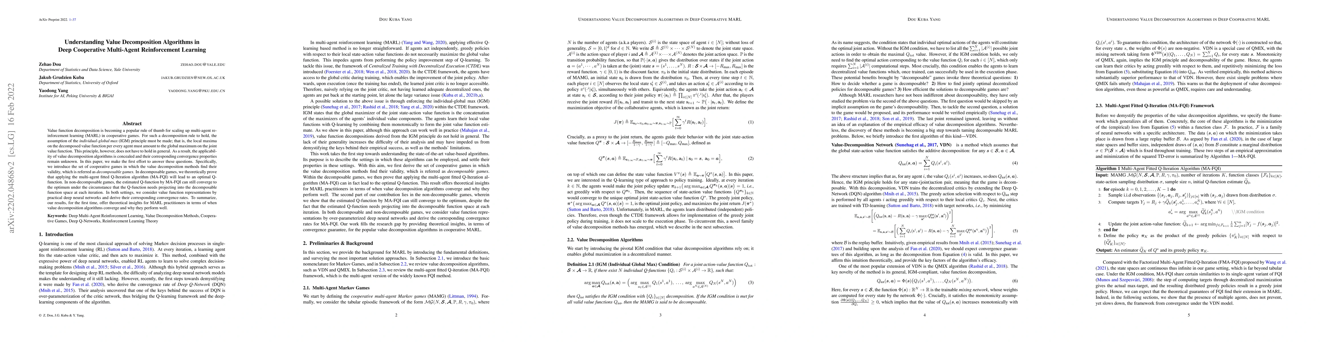 Thumbnail for Understanding Value Decomposition Algorithms in Deep Cooperative
  Multi-Agent Reinforcement Learning