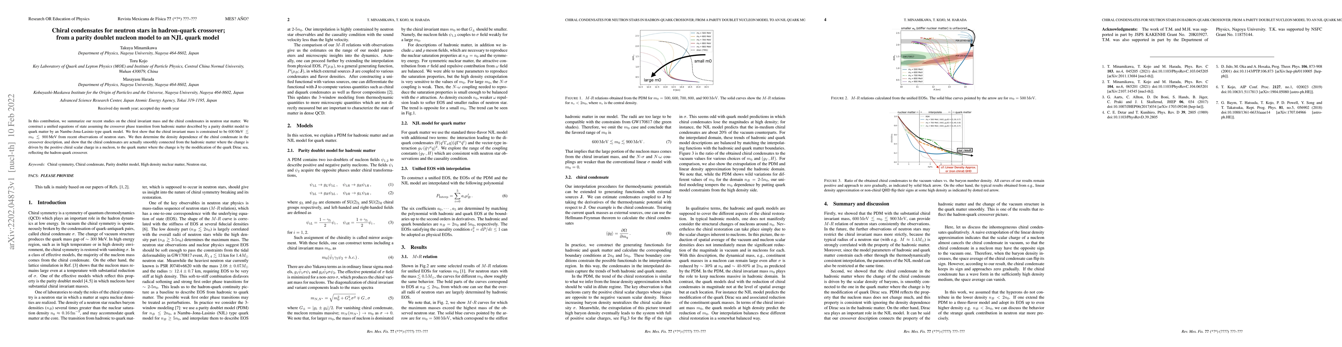 Thumbnail for Chiral condensates for neutron stars in hadron-quark crossover; from a
  parity doublet nucleon model to an NJL quark model