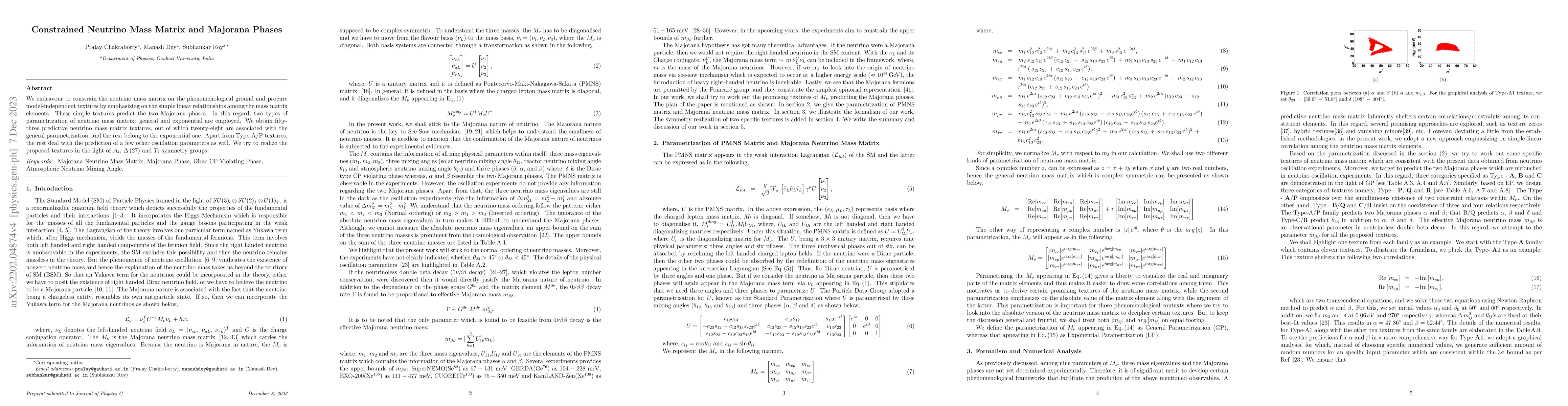 Thumbnail for Constrained Neutrino Mass Matrix and Majorana Phases