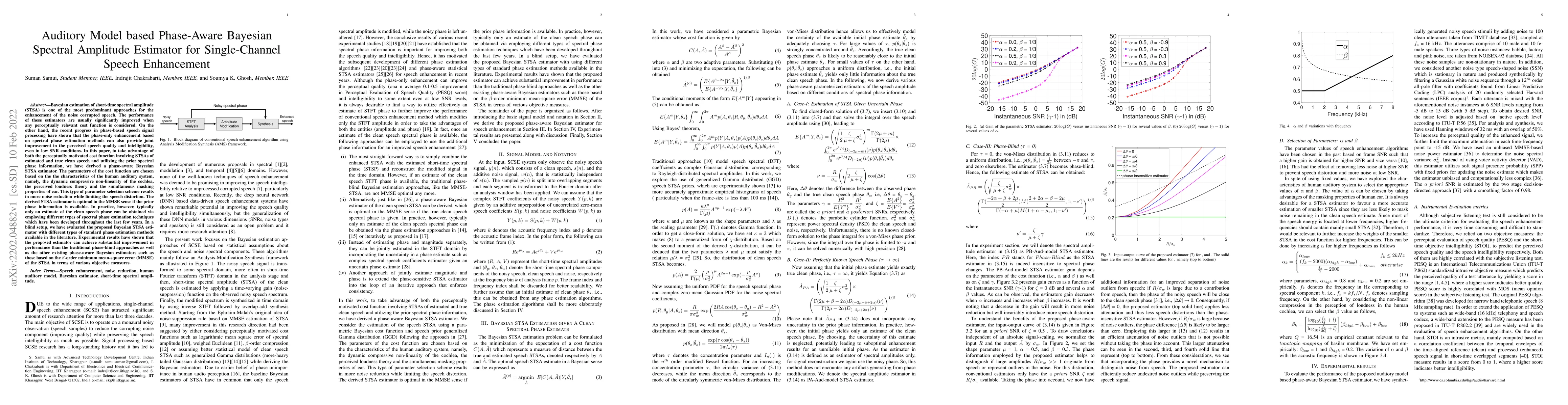 Thumbnail for Auditory Model based Phase-Aware Bayesian Spectral Amplitude Estimator
  for Single-Channel Speech Enhancement