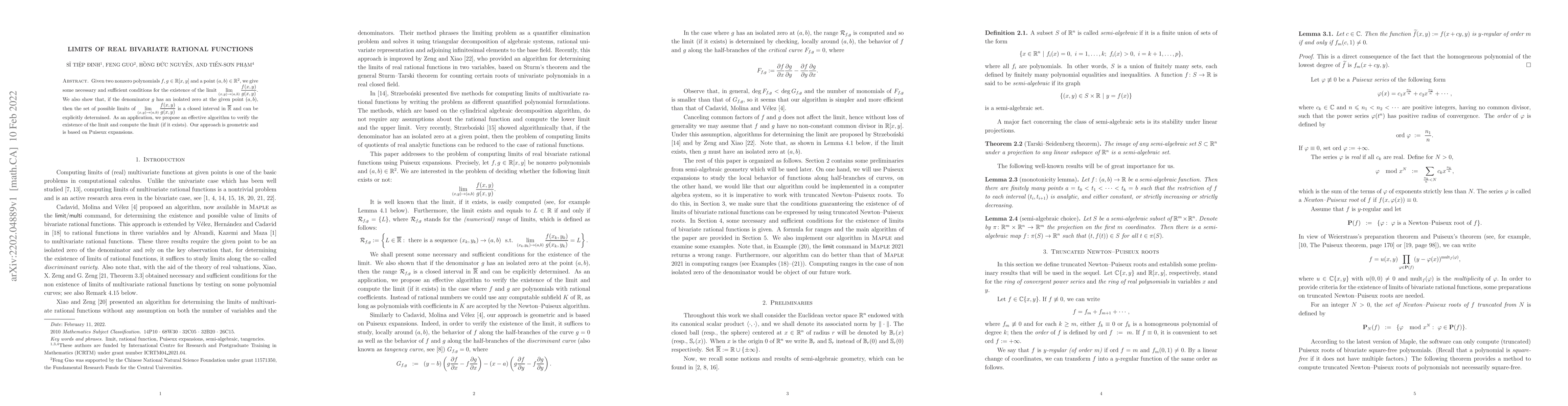 Thumbnail for Limits of real bivariate rational functions