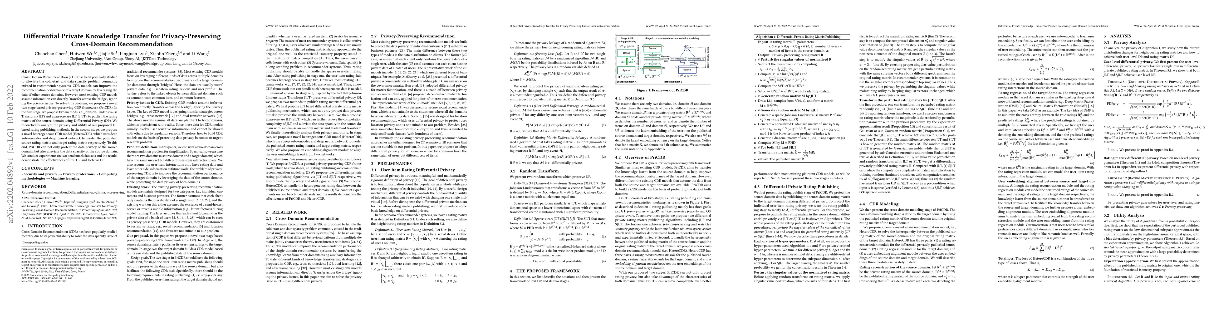 Thumbnail for Differential Private Knowledge Transfer for Privacy-Preserving
  Cross-Domain Recommendation