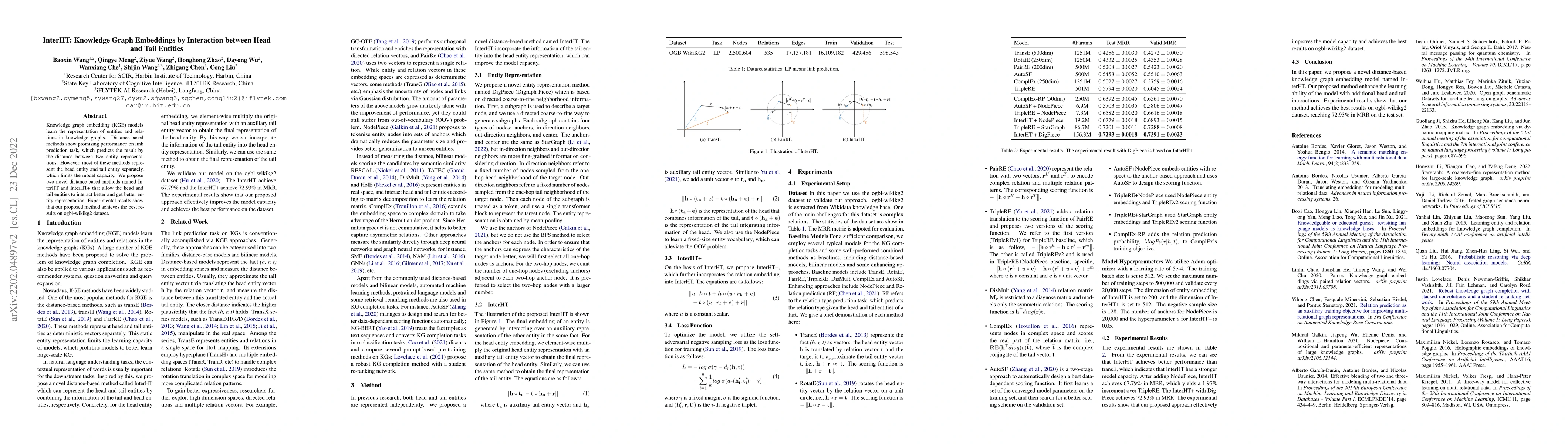 Thumbnail for InterHT: Knowledge Graph Embeddings by Interaction between Head and Tail
  Entities
