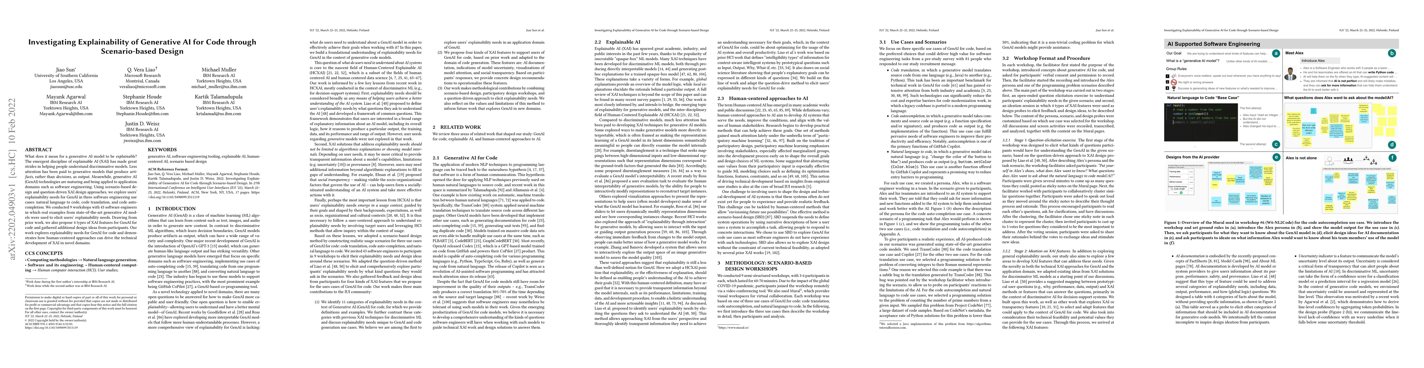 Thumbnail for Investigating Explainability of Generative AI for Code through
  Scenario-based Design
