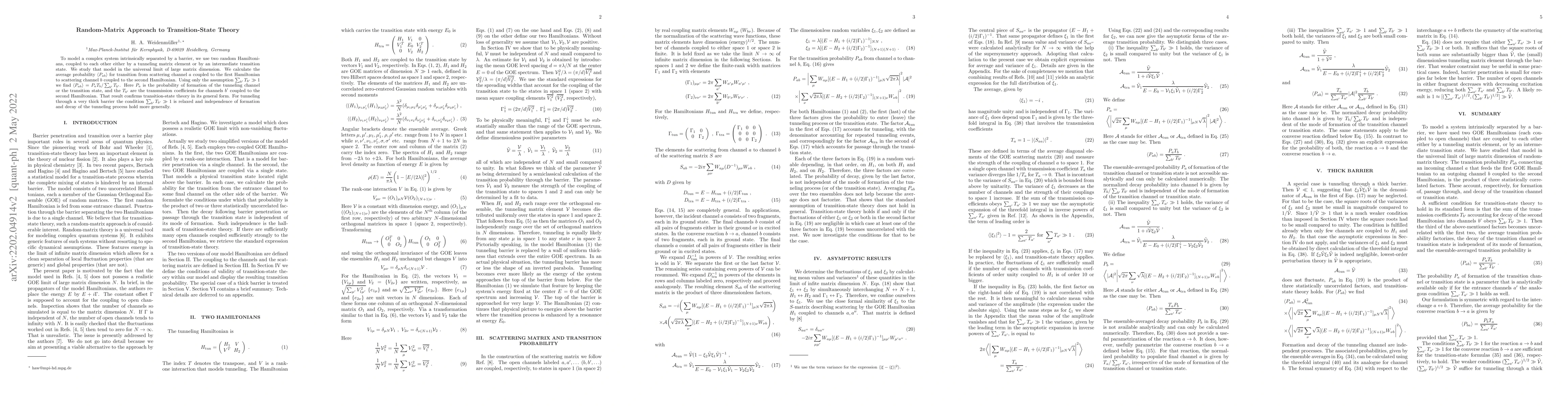 Thumbnail for Random-Matrix Approach to Transition-State Theory