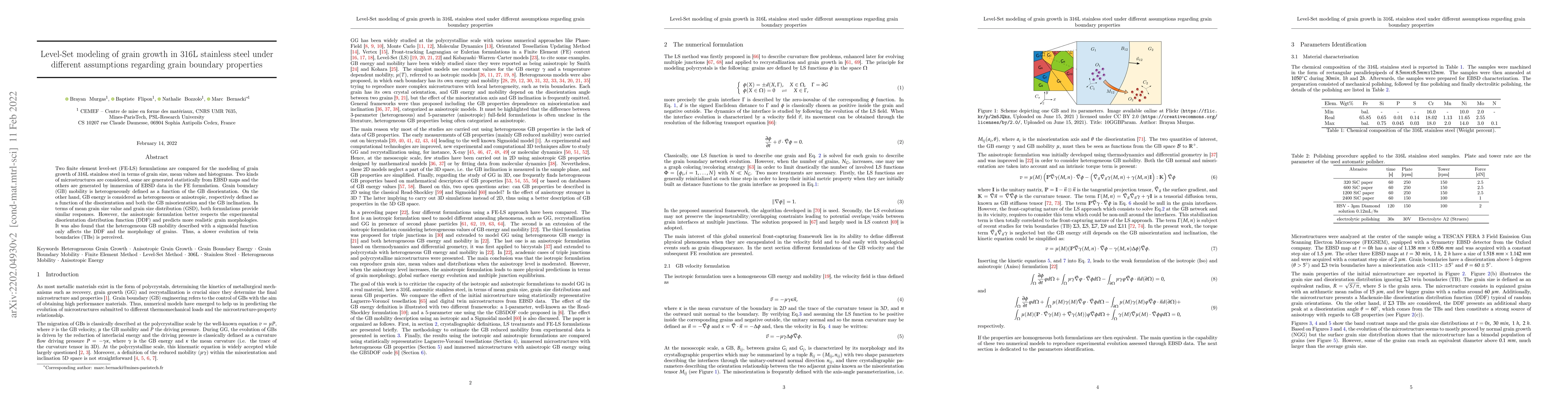 Thumbnail for Level-Set modeling of grain growth in 316L stainless steel under
  different assumptions regarding grain boundary properties