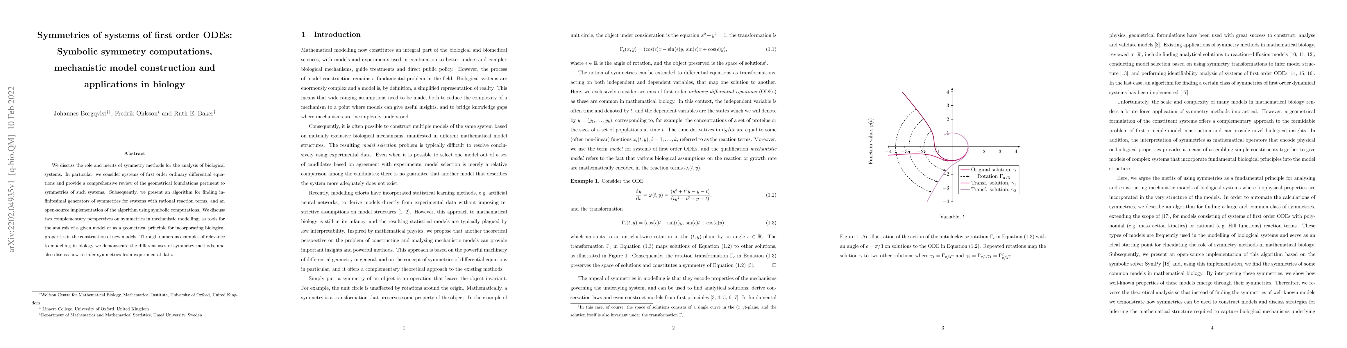 Thumbnail for Symmetries of systems of first order ODEs: Symbolic symmetry
  computations, mechanistic model construction and applications in biology