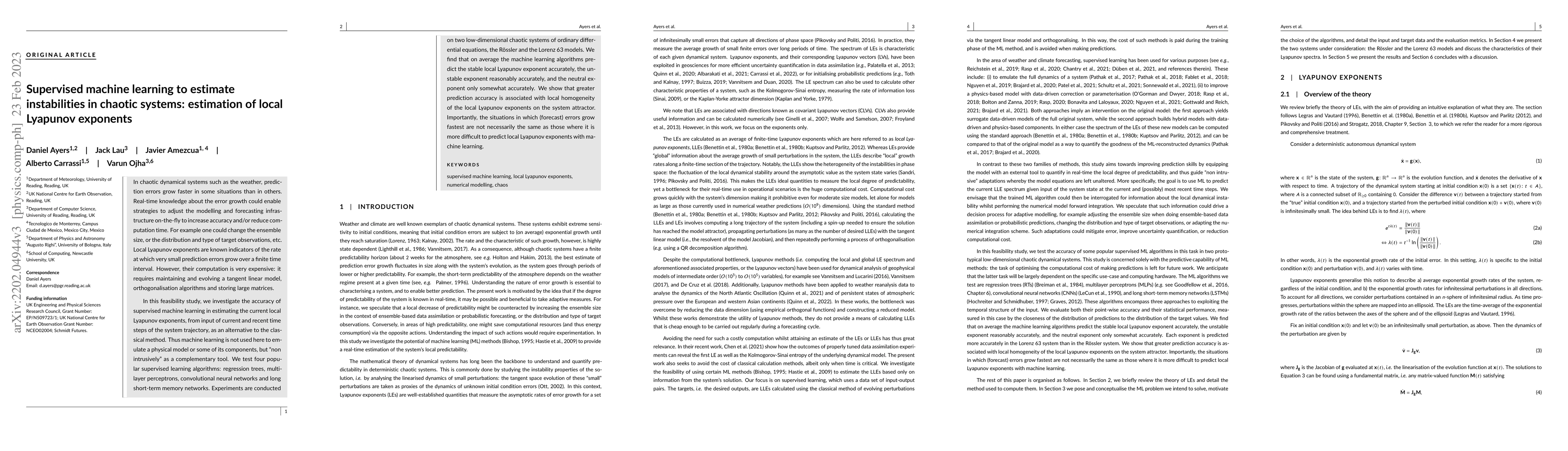 Thumbnail for Supervised machine learning to estimate instabilities in chaotic
  systems: estimation of local Lyapunov exponents