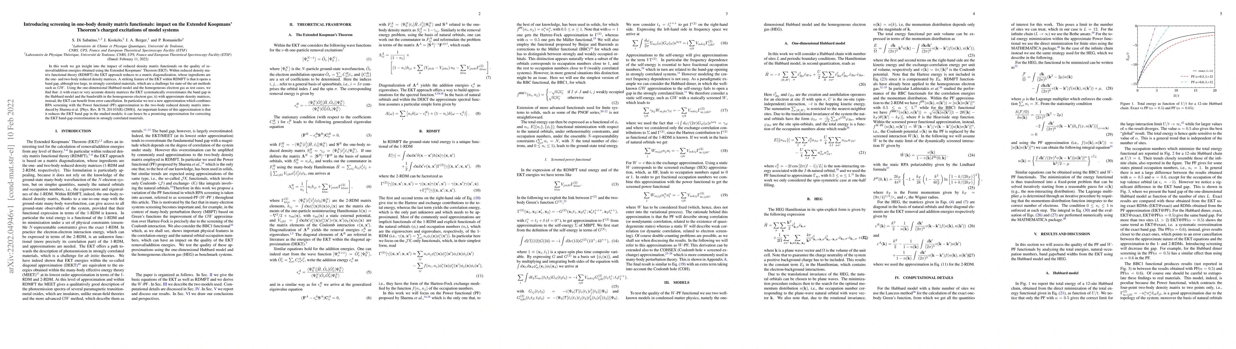 Thumbnail for Introducing screening in one-body density matrix functionals: impact on
  the Extended Koopmans' Theorem's charged excitations of model systems