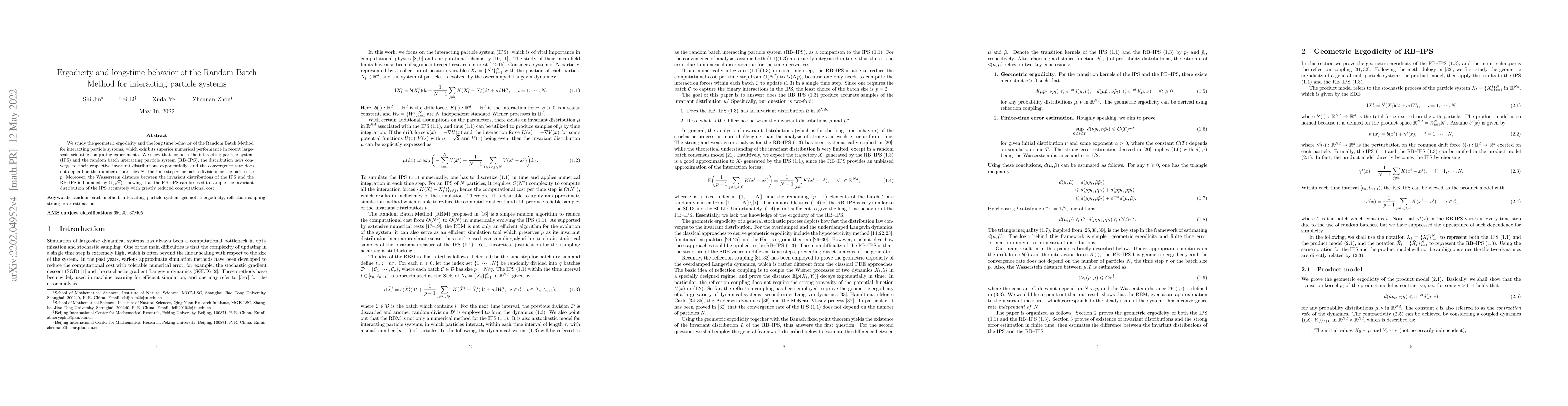 Thumbnail for Ergodicity and long-time behavior of the Random Batch Method for
  interacting particle systems