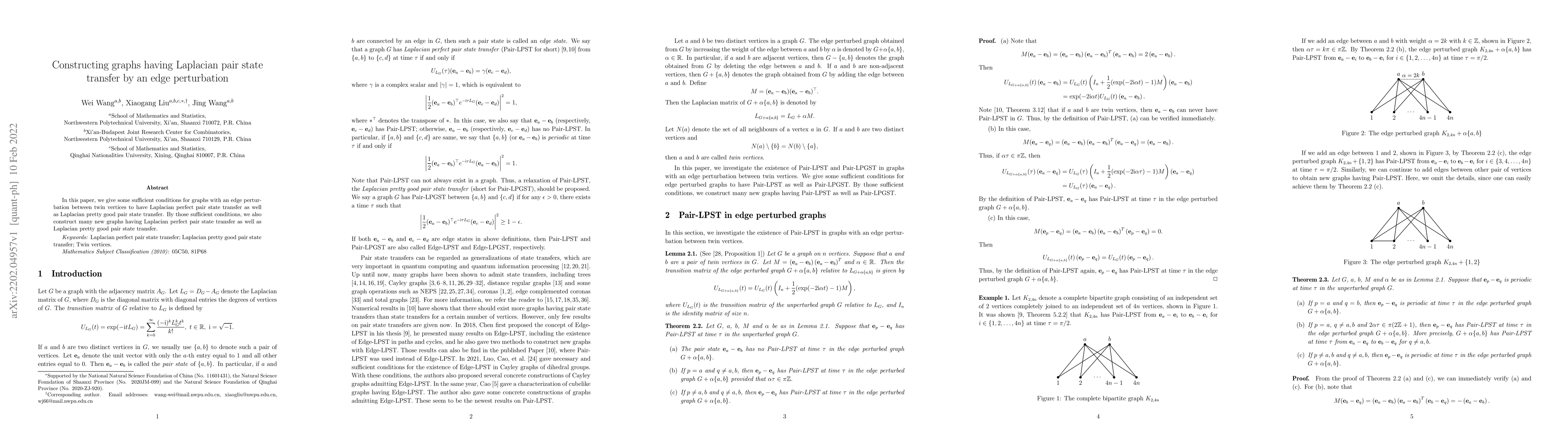 Thumbnail for Constructing graphs having Laplacian pair state transfer by an edge
  perturbation