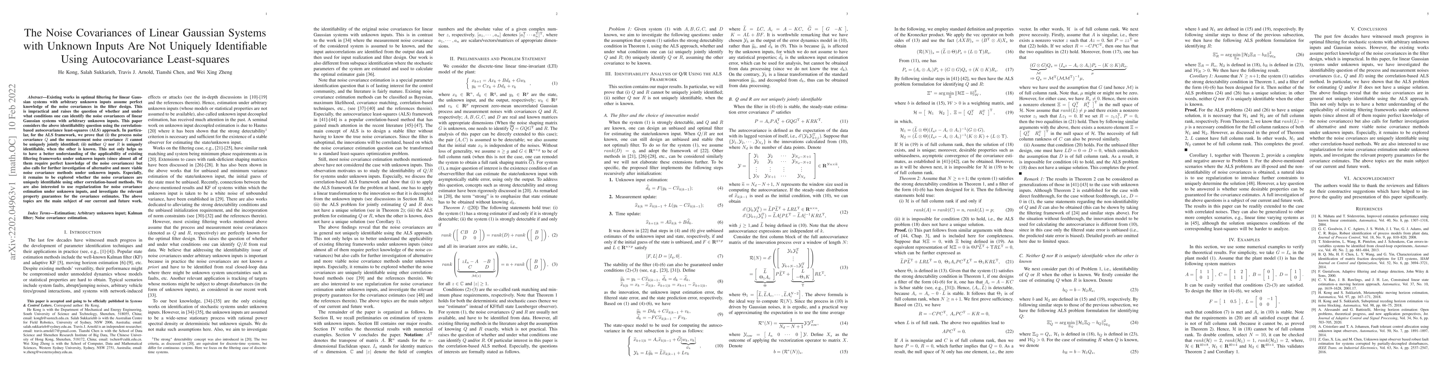 Thumbnail for The Noise Covariances of Linear Gaussian Systems with Unknown Inputs Are
  Not Uniquely Identifiable Using Autocovariance Least-squares