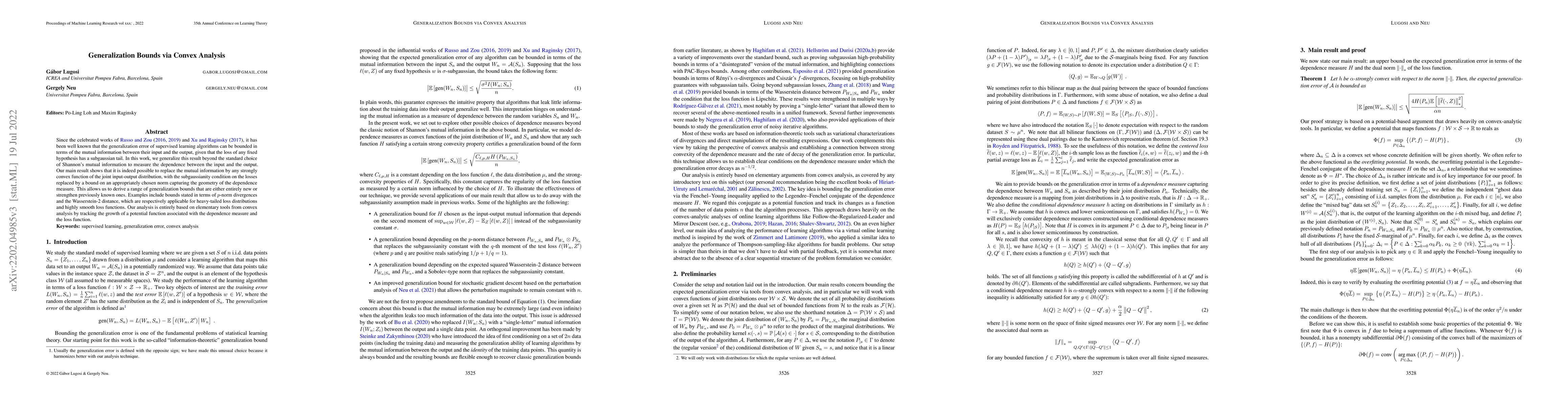 Thumbnail for Generalization Bounds via Convex Analysis