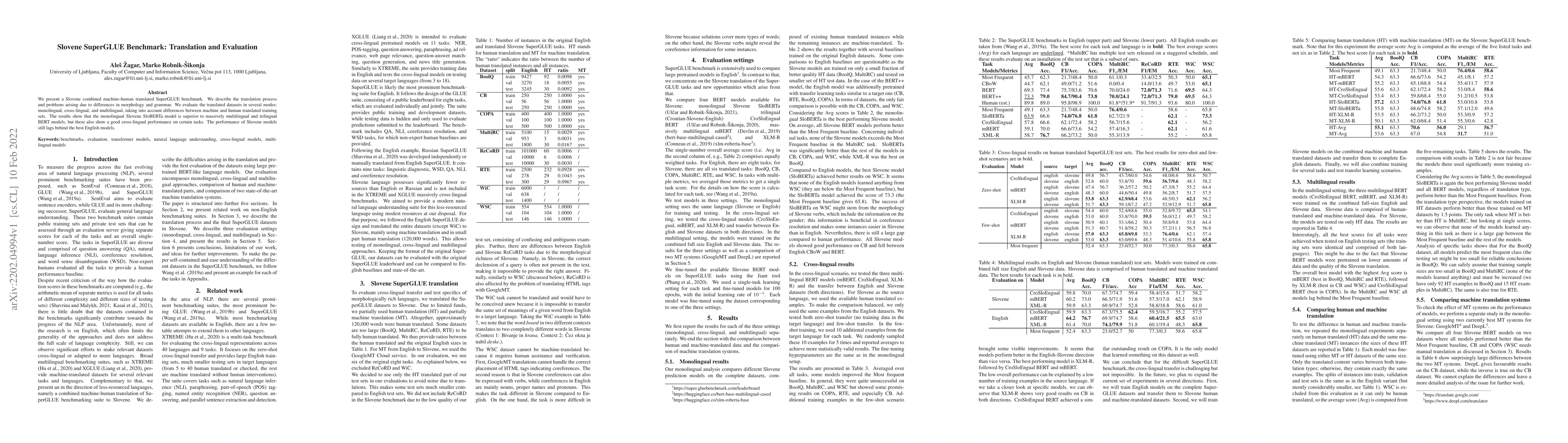 Thumbnail for Slovene SuperGLUE Benchmark: Translation and Evaluation