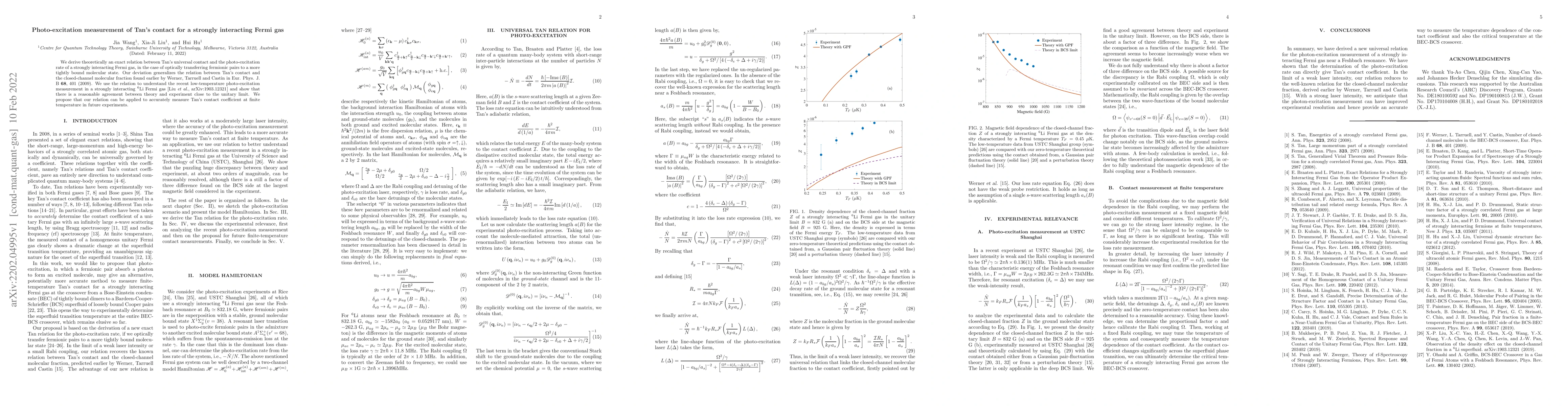 Thumbnail for Photo-excitation measurement of Tan's contact for a strongly interacting
  Fermi gas