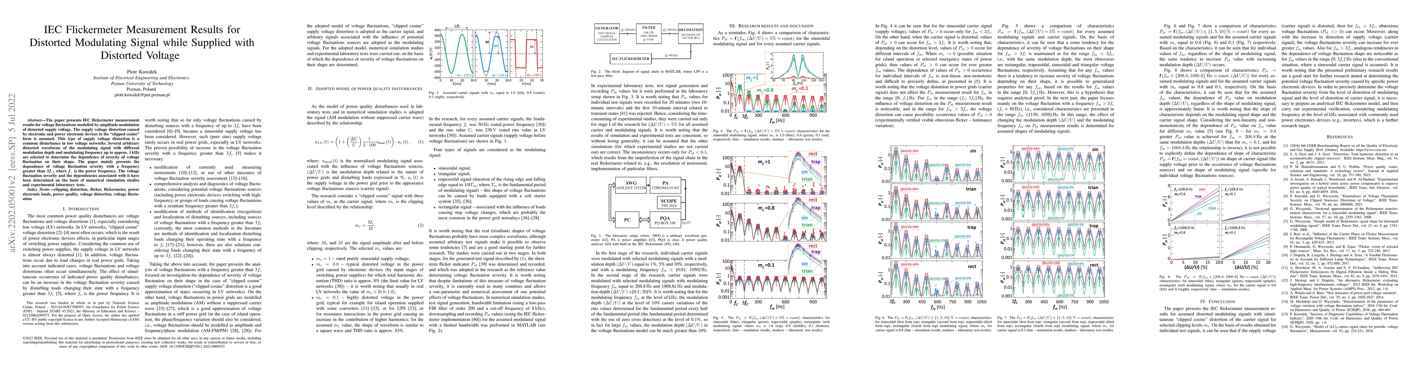 Thumbnail for IEC Flickermeter Measurement Results for Distorted Modulating Signal
  while Supplied with Distorted Voltage