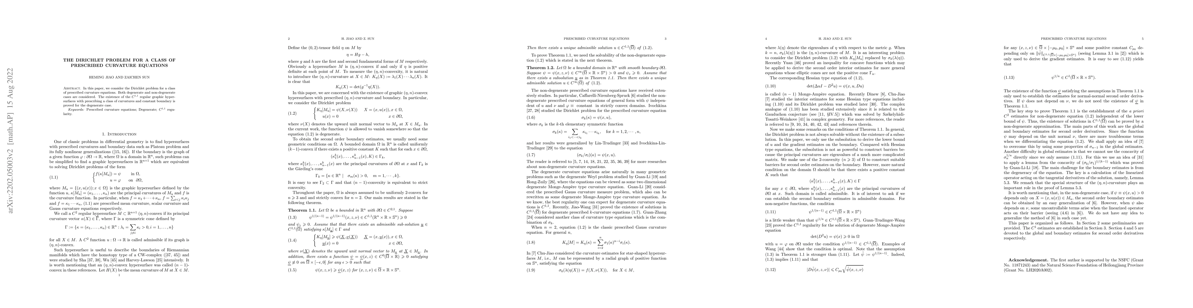 Thumbnail for The Dirichlet problem for a class of prescribed curvature equations
