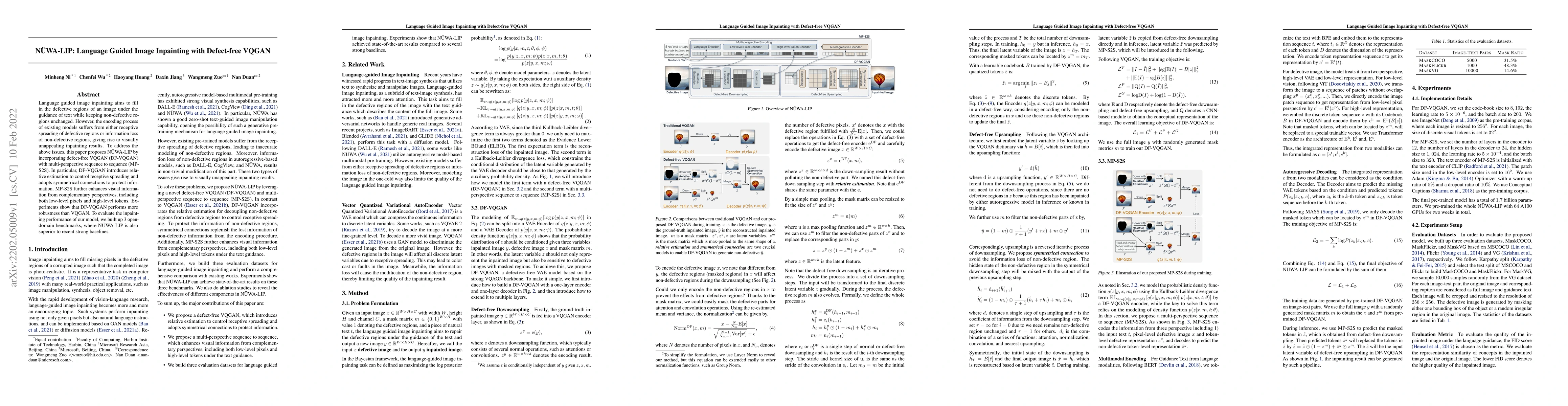 Thumbnail for N\"UWA-LIP: Language Guided Image Inpainting with Defect-free VQGAN