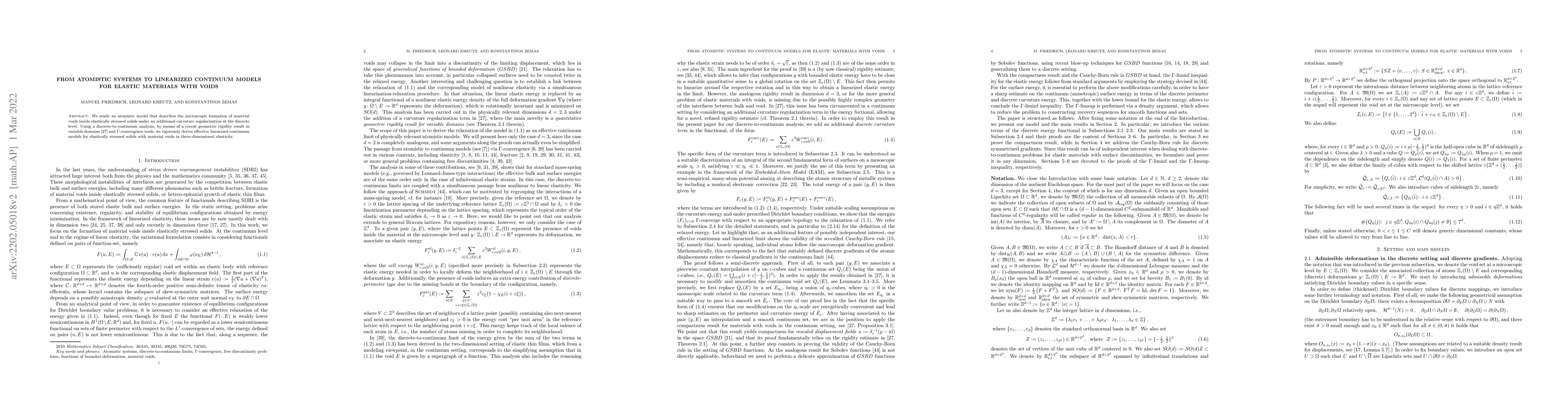 Thumbnail for From atomistic systems to linearized continuum models for elastic
  materials with voids