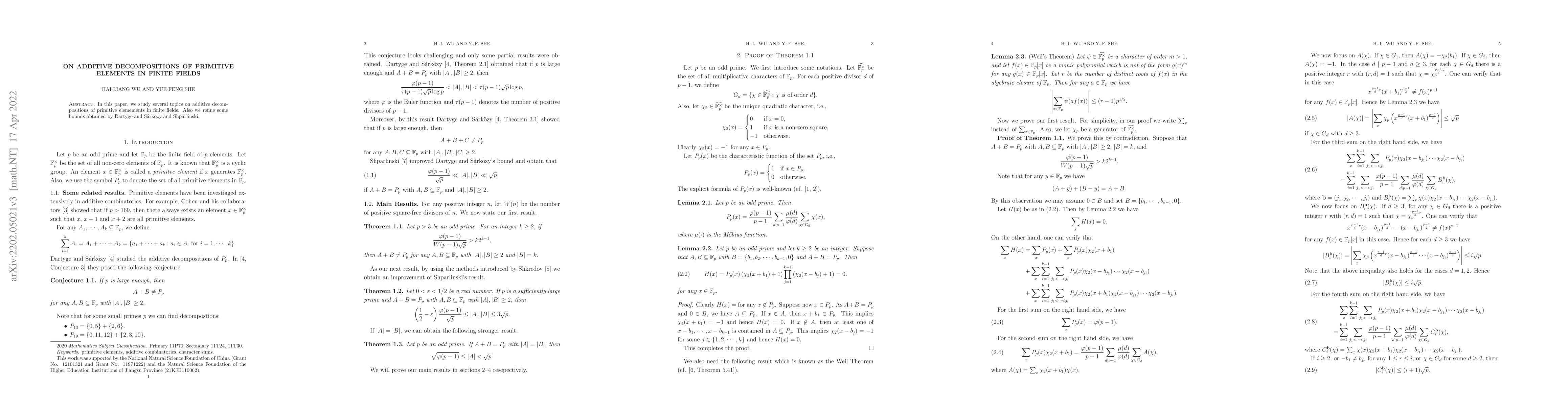 Thumbnail for On additive decompositions of primitive elements in finite fields