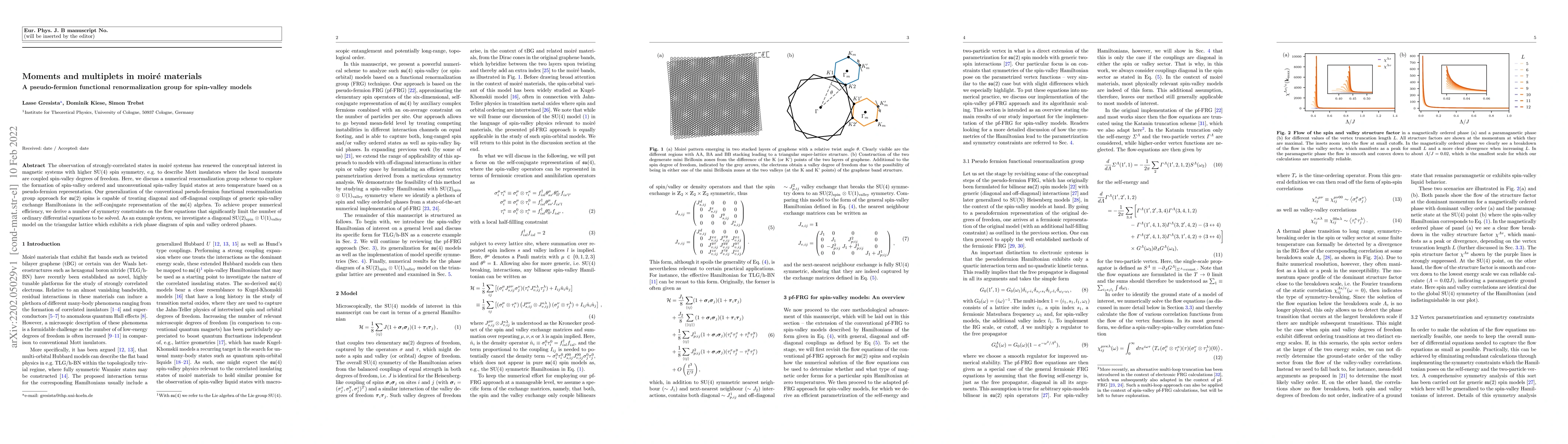 Thumbnail for Moments and multiplets in moir\'e materials: A pseudo-fermion functional
  renormalization group for spin-valley models
