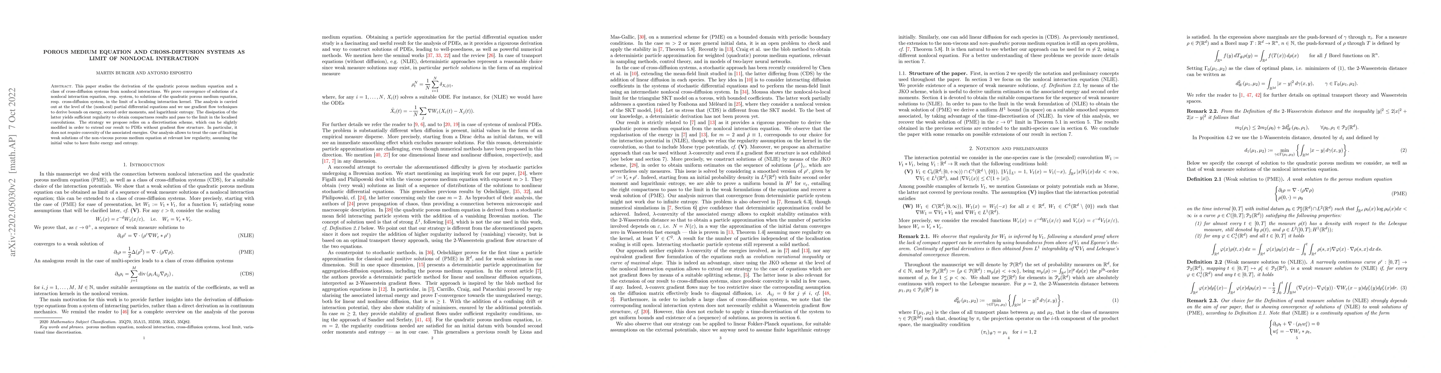 Thumbnail for Porous medium equation and cross-diffusion systems as limit of nonlocal
  interaction