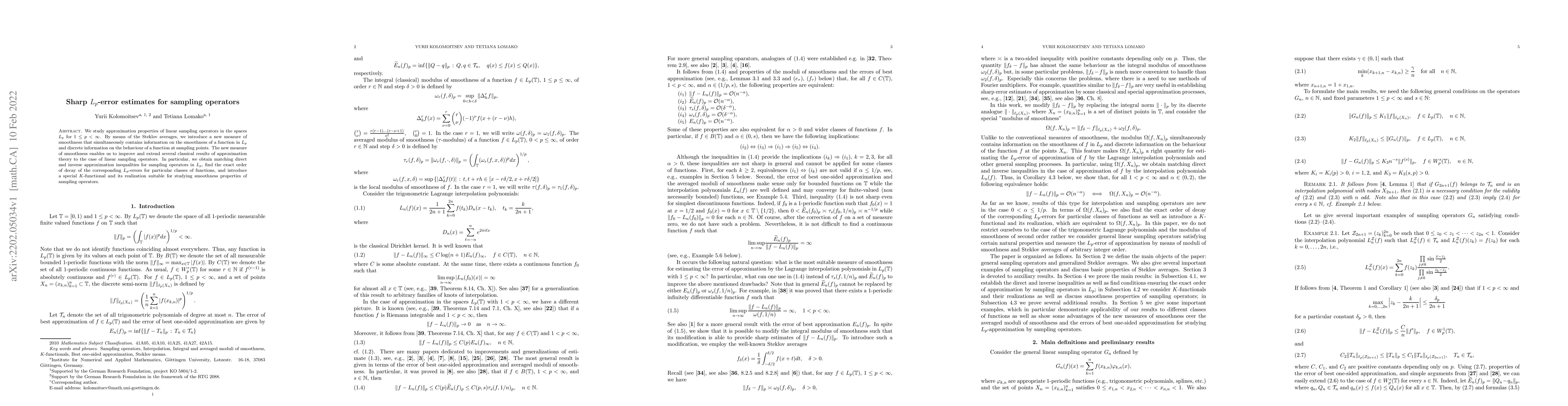 Thumbnail for Sharp $L_p$-error estimates for sampling operators