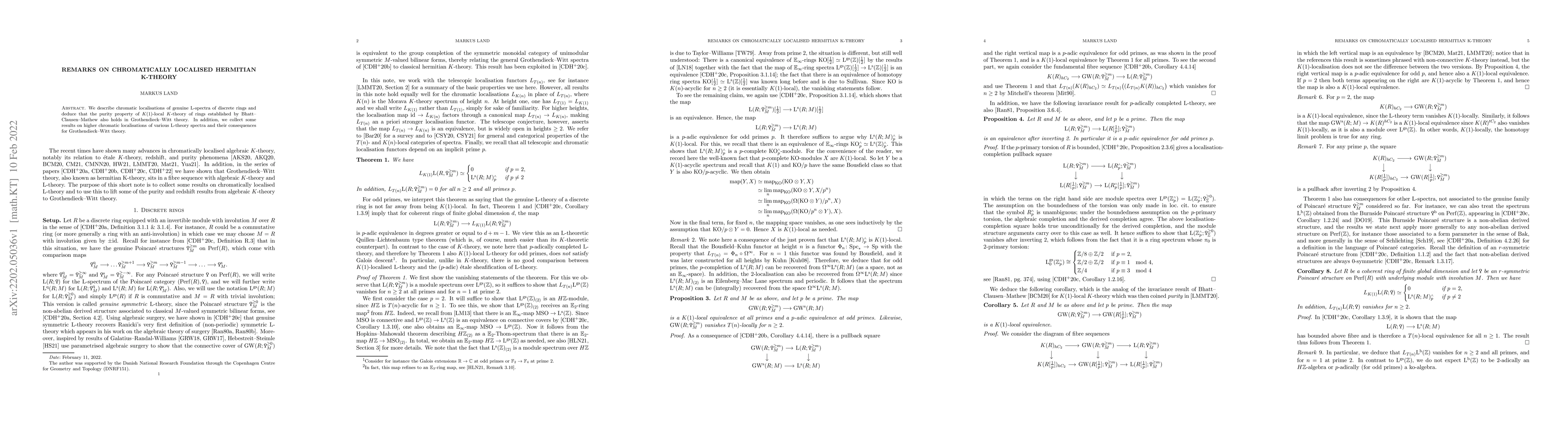 Thumbnail for Remarks on chromatically localised hermitian K-theory