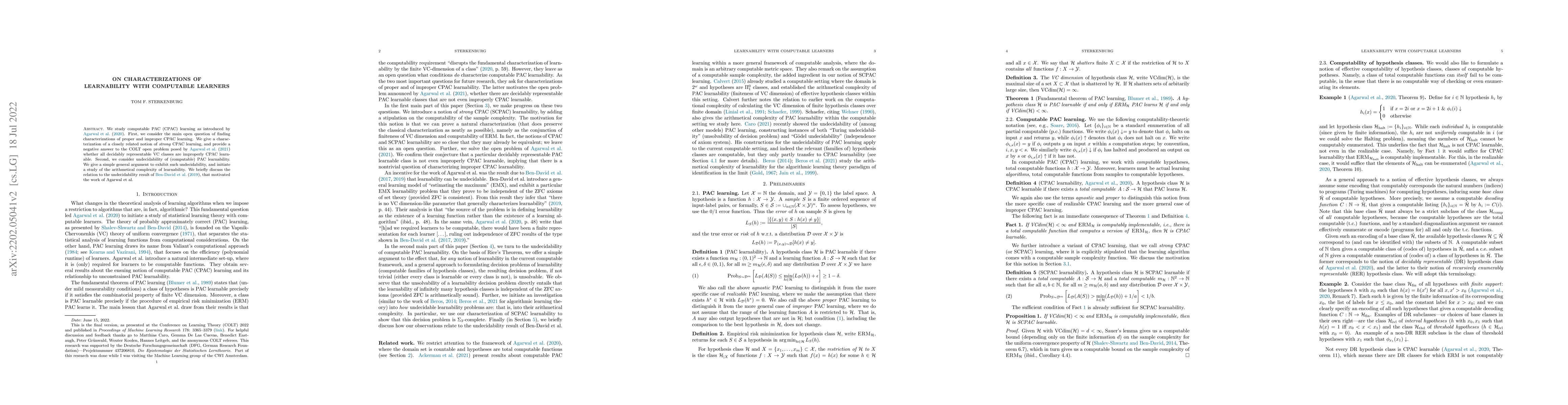 Thumbnail for On characterizations of learnability with computable learners