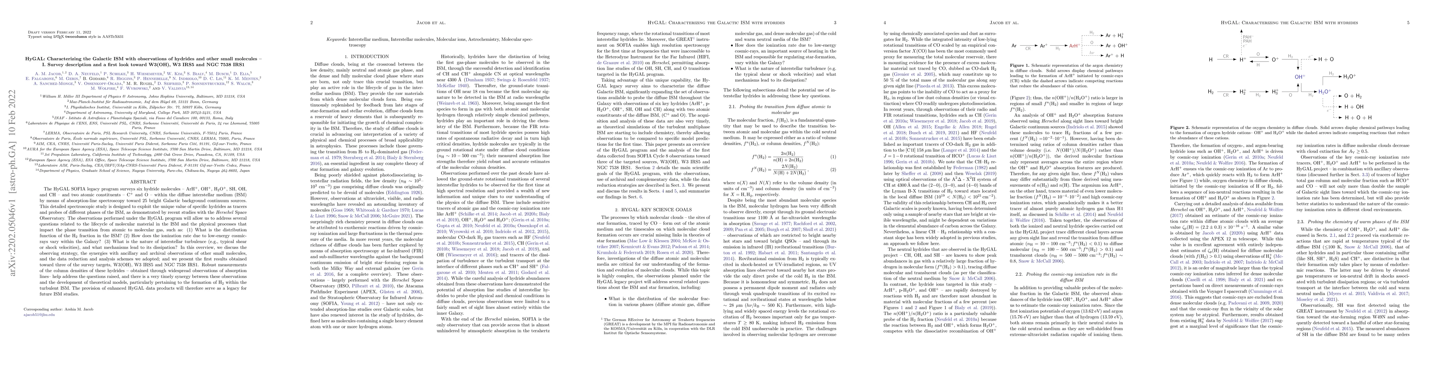 Thumbnail for HyGAL: Characterizing the Galactic ISM with observations of hydrides and
  other small molecules -- I. Survey description and a first look toward
  W3(OH), W3 IRS5 and NGC 7538 IRS1