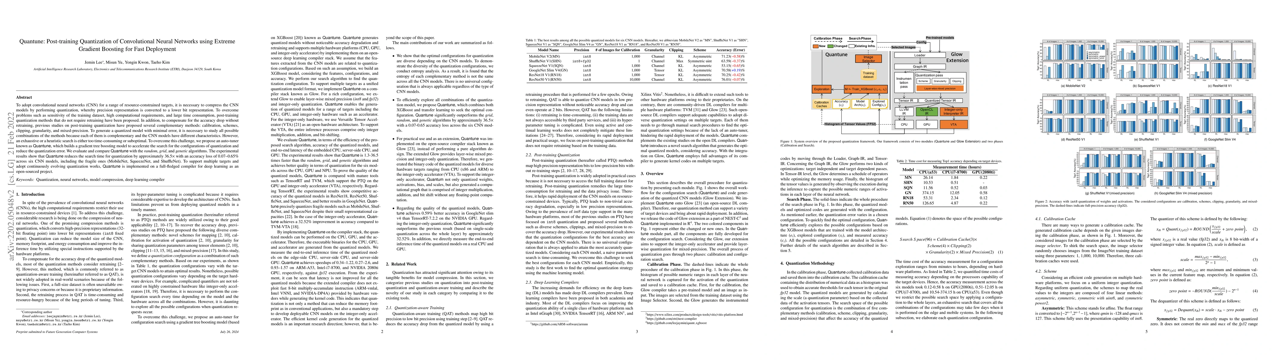 Thumbnail for Quantune: Post-training Quantization of Convolutional Neural Networks
  using Extreme Gradient Boosting for Fast Deployment