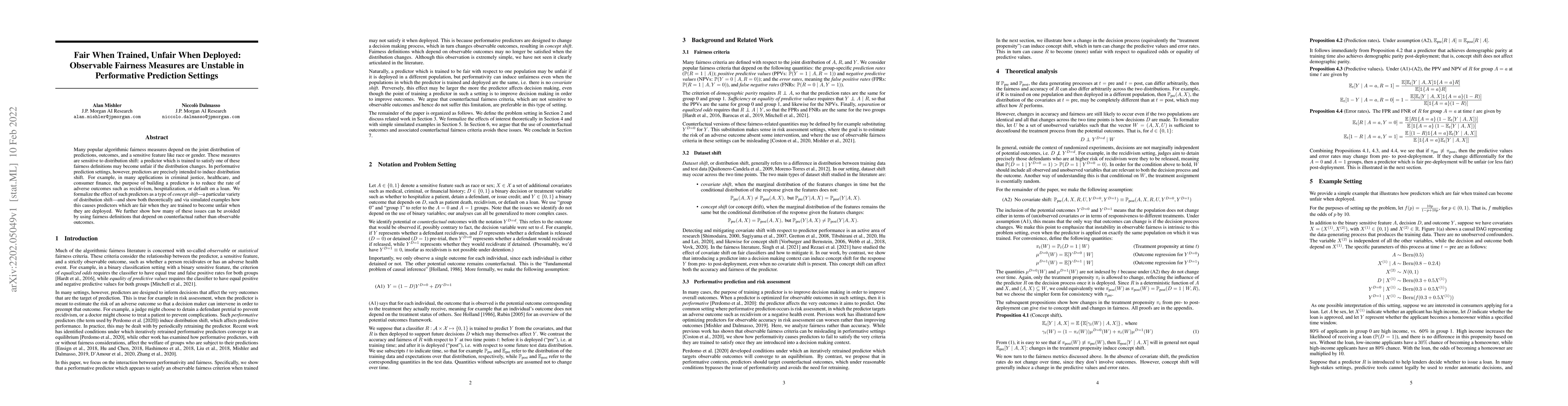 Thumbnail for Fair When Trained, Unfair When Deployed: Observable Fairness Measures
  are Unstable in Performative Prediction Settings