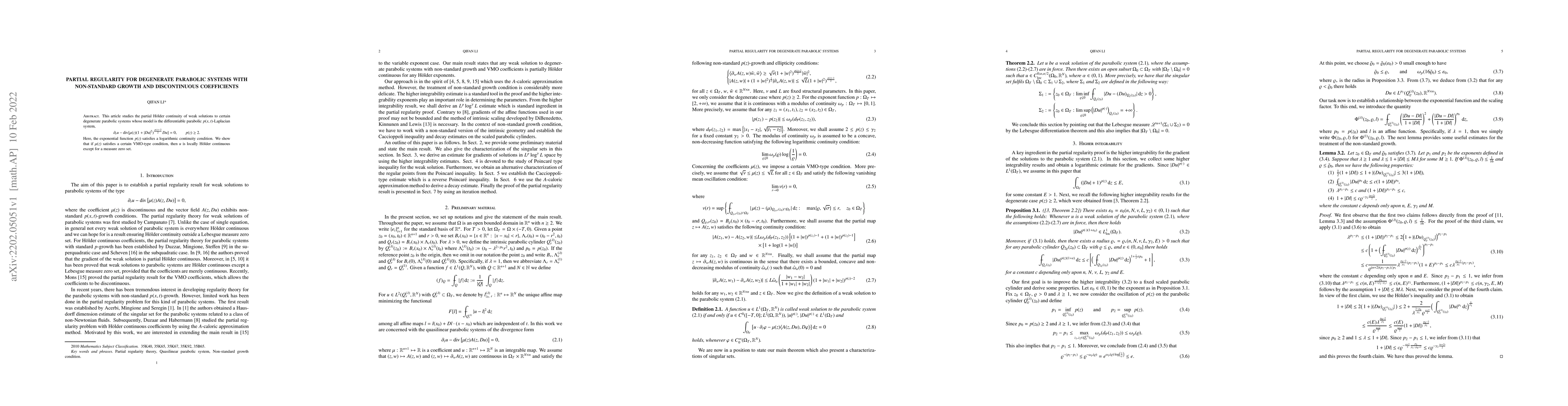 Thumbnail for Partial regularity for degenerate parabolic systems with non-standard
  growth and discontinuous coefficients