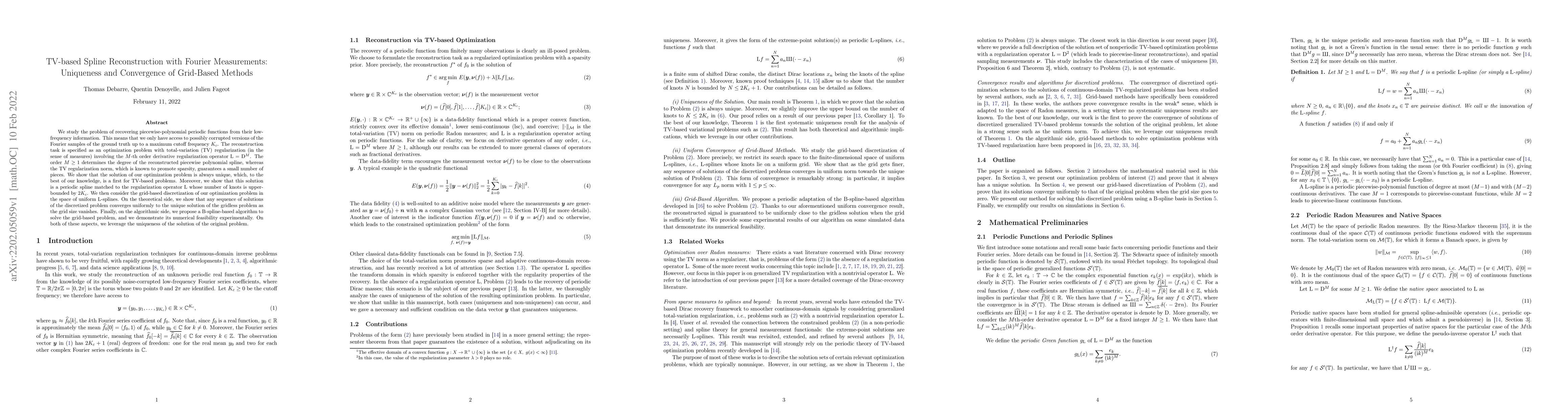 Thumbnail for TV-based Spline Reconstruction with Fourier Measurements: Uniqueness and
  Convergence of Grid-Based Methods
