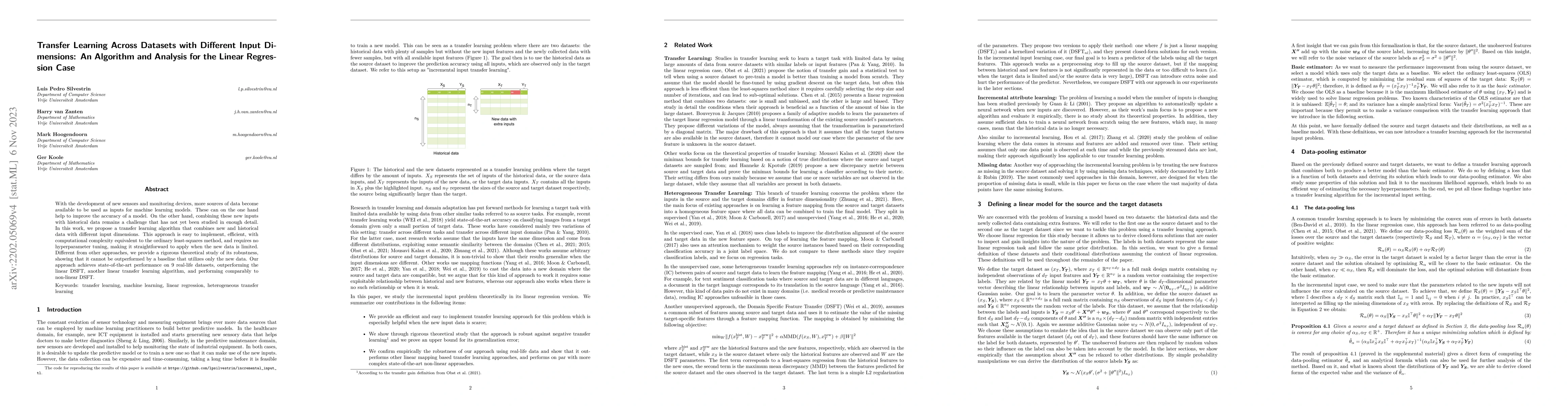 Thumbnail for Transfer-Learning Across Datasets with Different Input Dimensions: An
  Algorithm and Analysis for the Linear Regression Case