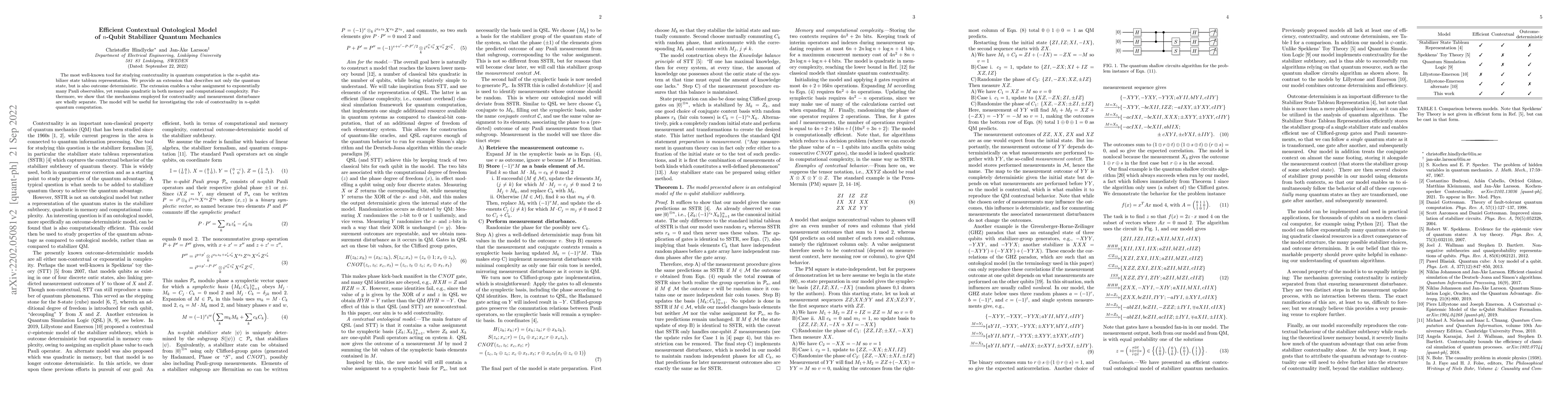 Thumbnail for Efficient contextual ontological model of $n$-qubit stabilizer quantum
  mechanics