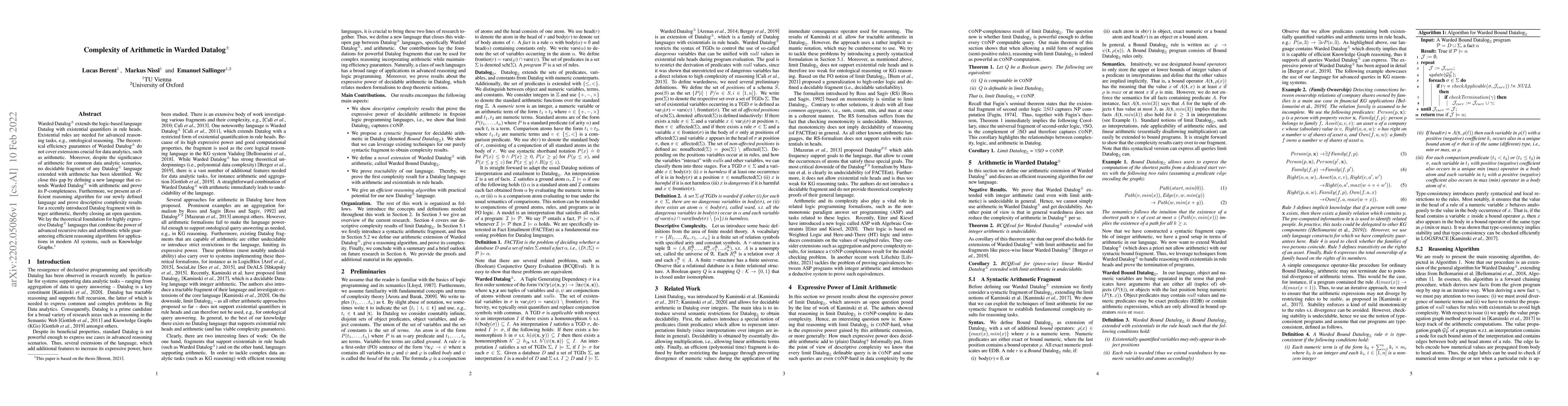 Thumbnail for Complexity of Arithmetic in Warded Datalog+-