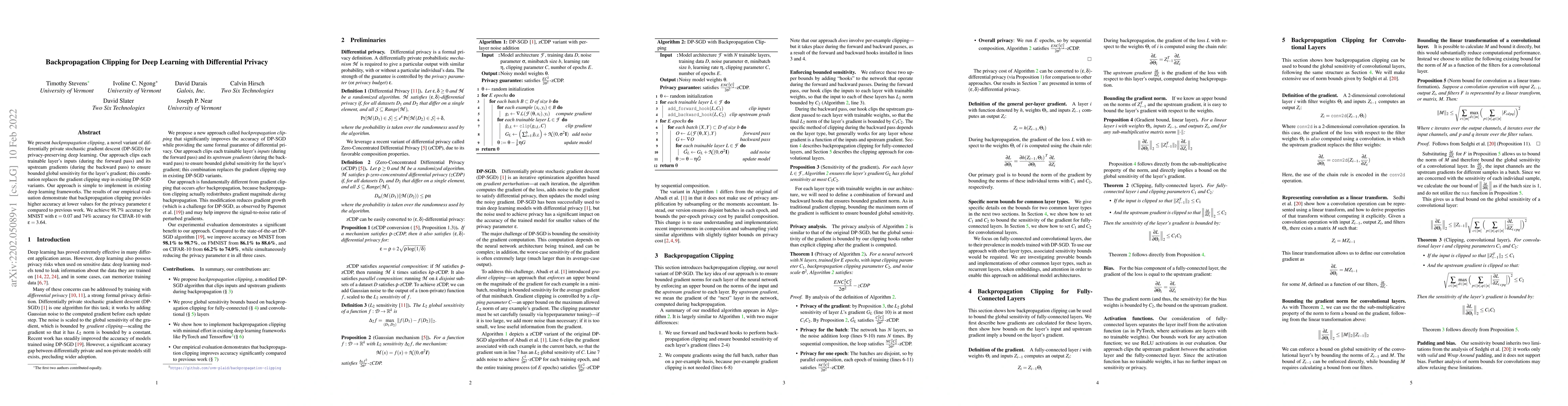 Thumbnail for Backpropagation Clipping for Deep Learning with Differential Privacy