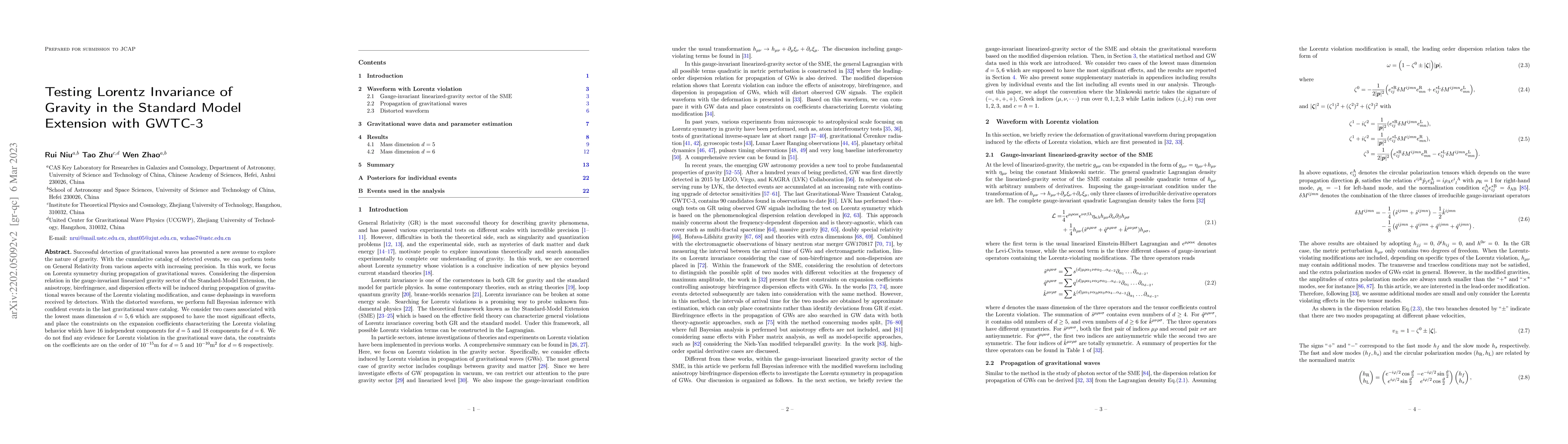 Thumbnail for Testing Lorentz Invariance of Gravity in the Standard Model Extension
  with GWTC-3