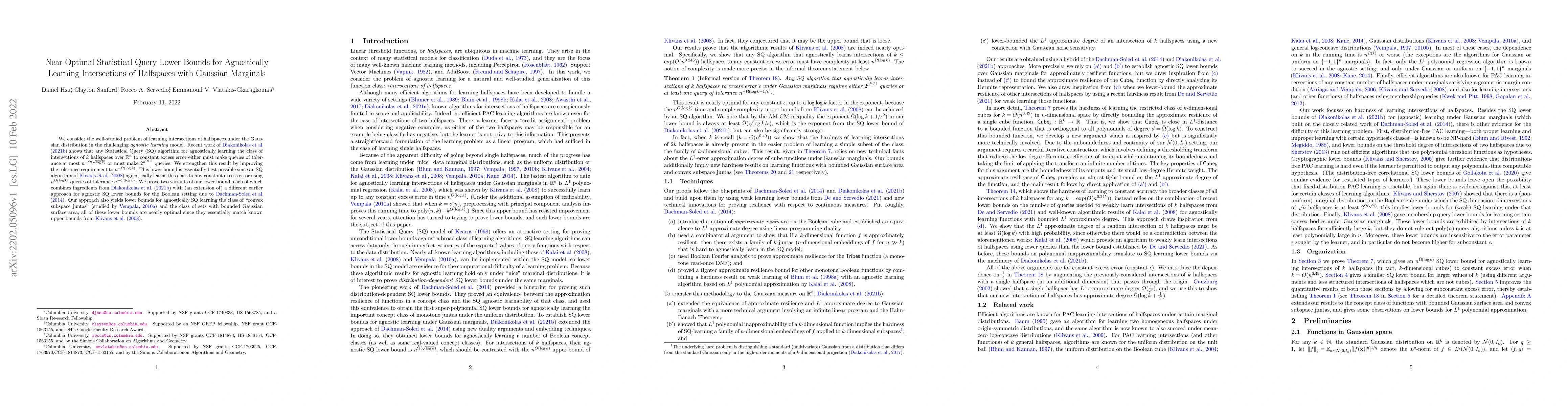 Thumbnail for Near-Optimal Statistical Query Lower Bounds for Agnostically Learning
  Intersections of Halfspaces with Gaussian Marginals