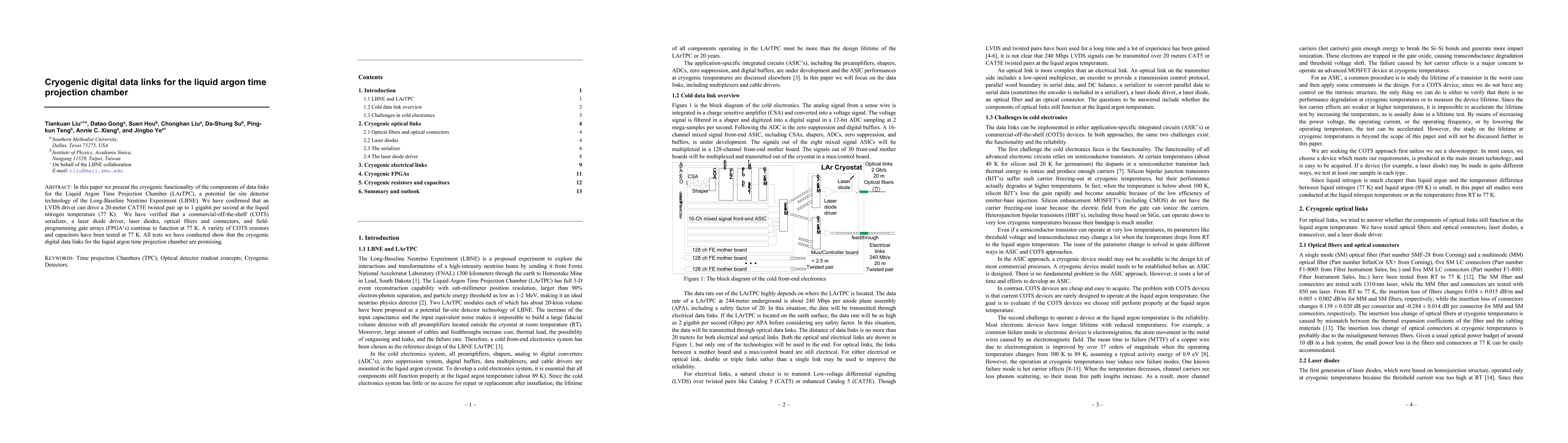 Thumbnail for Cryogenic digital data links for the liquid argon time projection
  chamber
