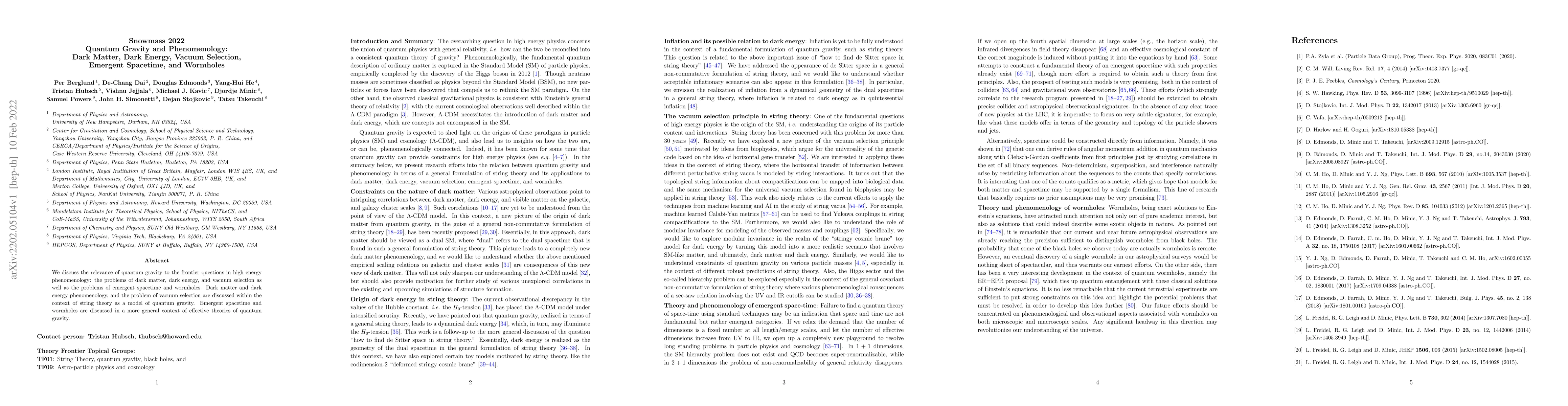 Thumbnail for Quantum Gravity and Phenomenology: Dark Matter, Dark Energy, Vacuum
  Selection, Emergent Spacetime, and Wormholes