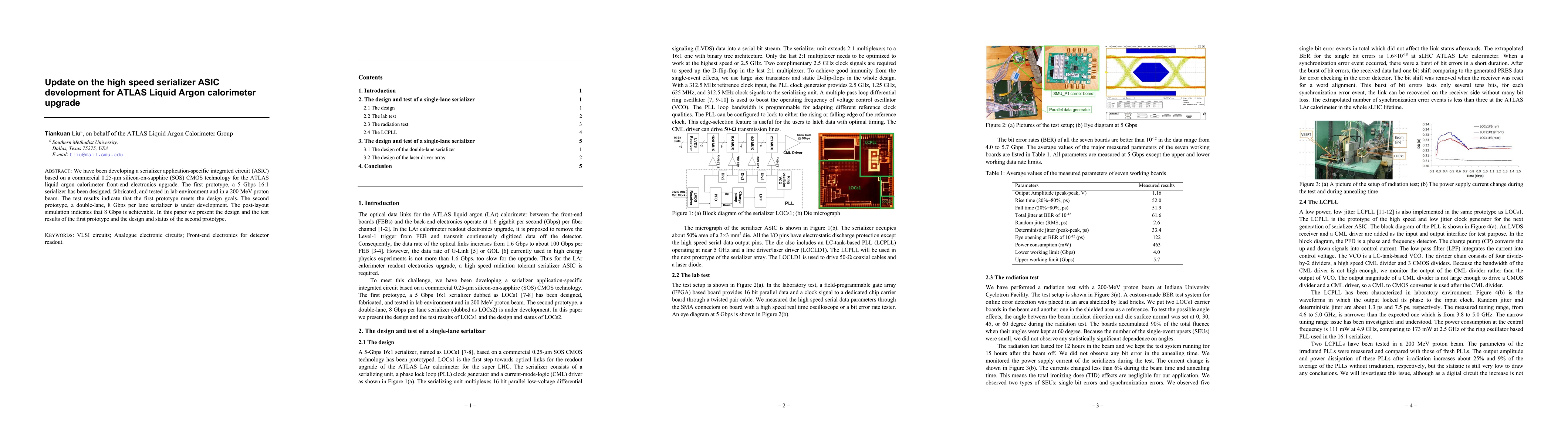 Thumbnail for Update on the high speed serializer ASIC development for ATLAS Liquid
  Argon calorimeter upgrade