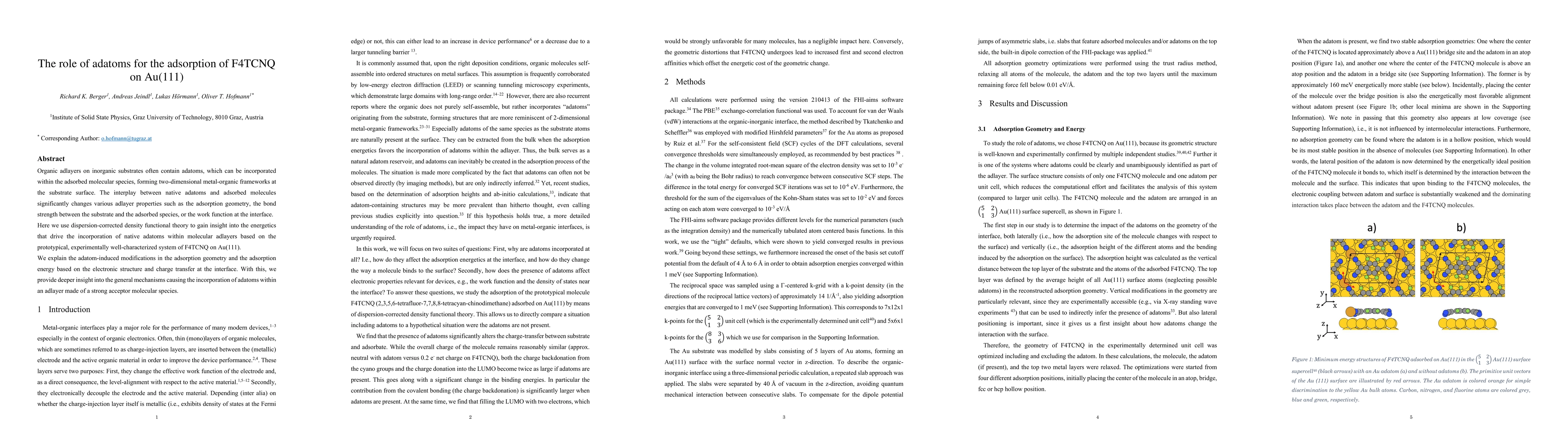 Thumbnail for The role of adatoms for the adsorption of F4TCNQ on Au(111)