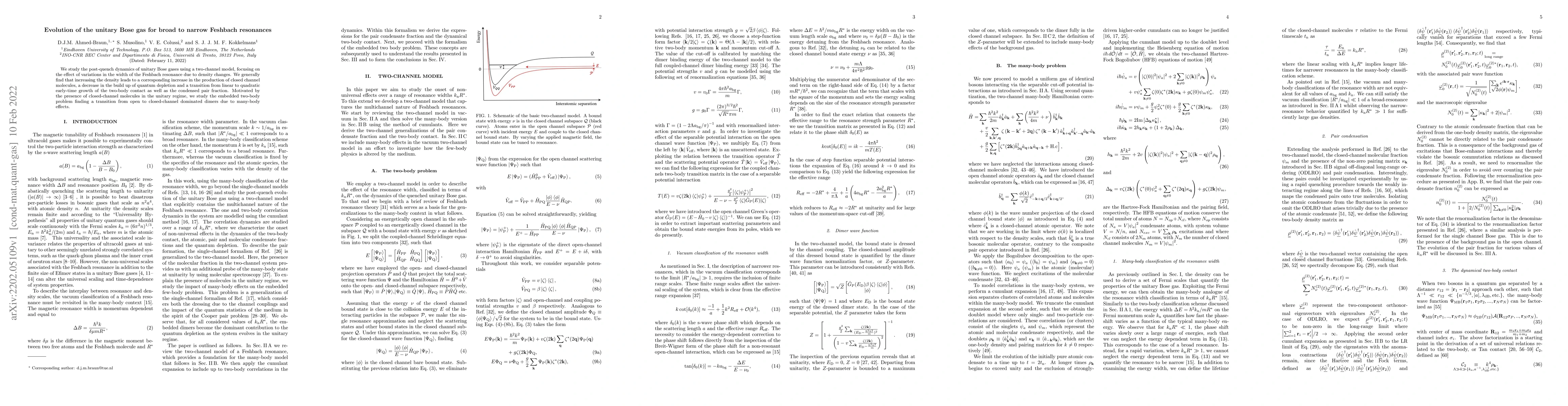 Thumbnail for Evolution of the unitary Bose gas for broad to narrow Feshbach
  resonances