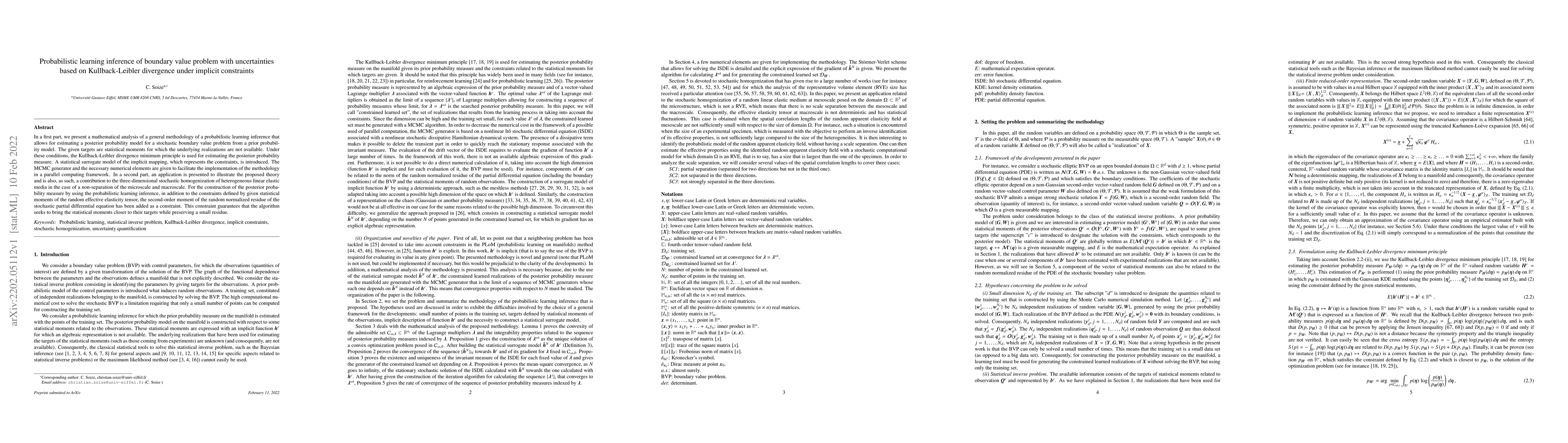 Thumbnail for Probabilistic learning inference of boundary value problem with
  uncertainties based on Kullback-Leibler divergence under implicit constraints