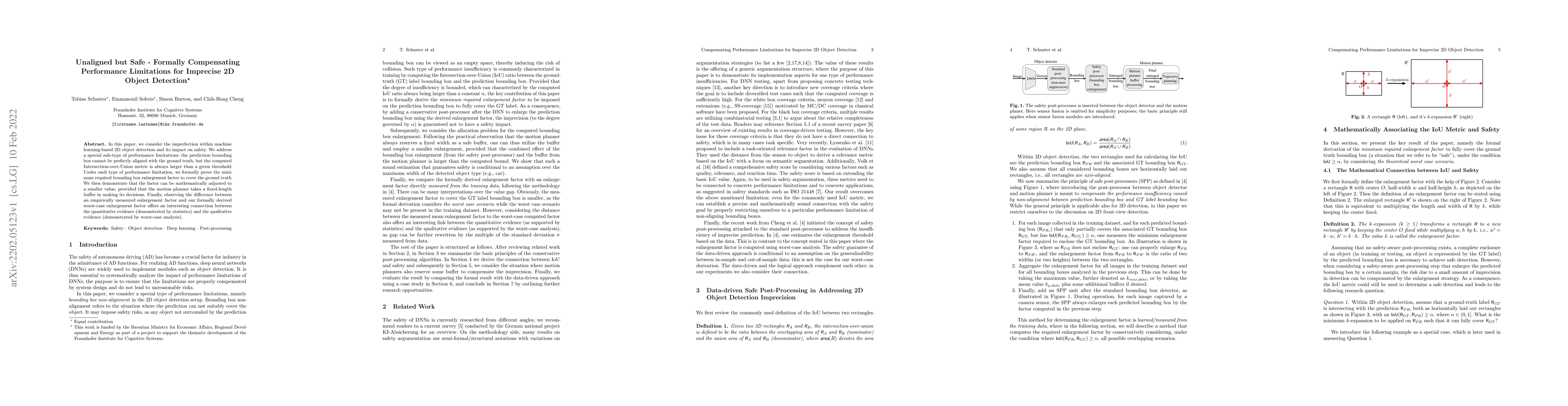 Thumbnail for Unaligned but Safe -- Formally Compensating Performance Limitations for
  Imprecise 2D Object Detection