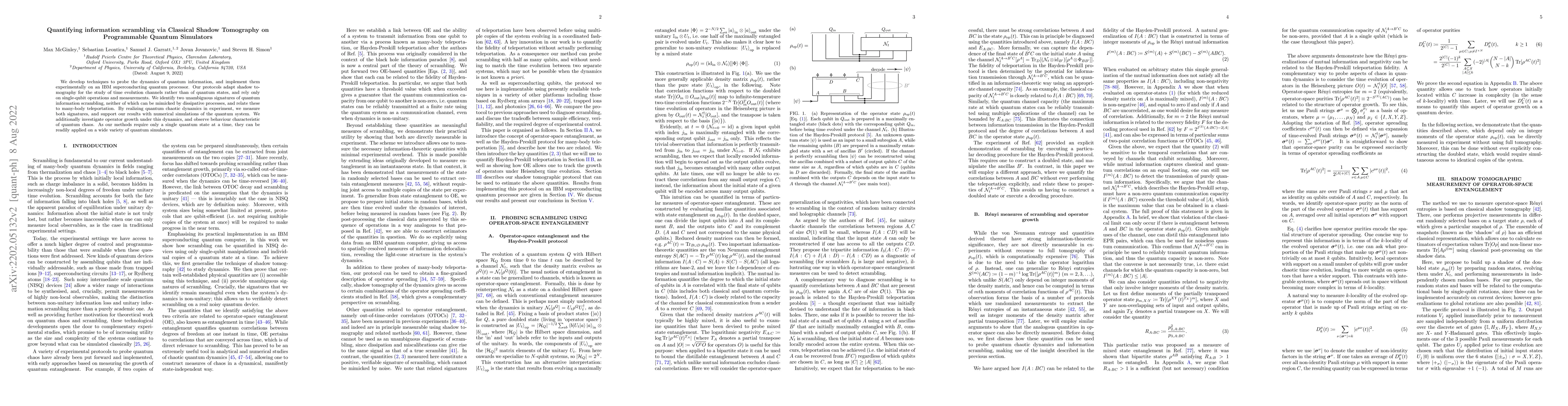 Thumbnail for Quantifying information scrambling via Classical Shadow Tomography on
  Programmable Quantum Simulators