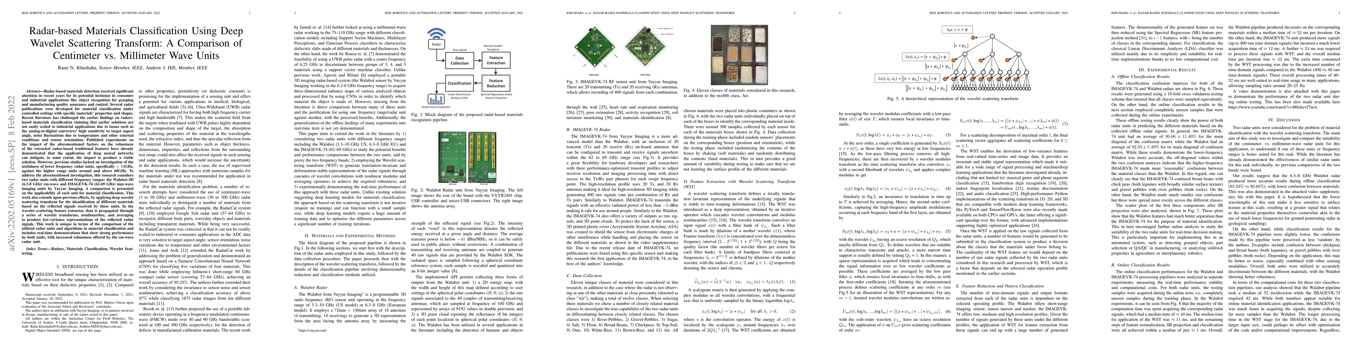Thumbnail for Radar-based Materials Classification Using Deep Wavelet Scattering
  Transform: A Comparison of Centimeter vs. Millimeter Wave Units