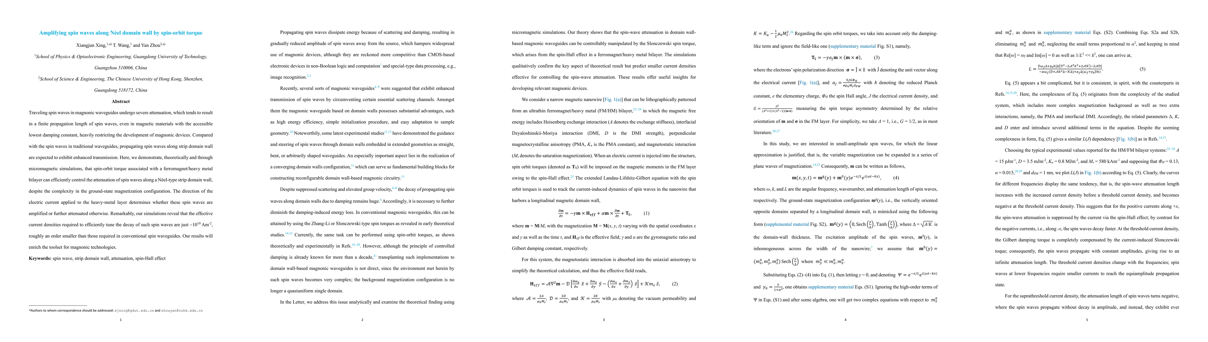 Thumbnail for Amplifying spin waves along N\'eel domain wall by spin-orbit torque